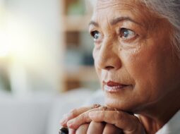 Elderly,Woman,,Closeup,And,Thinking,With,Cane,For,Mental,Health,