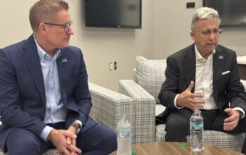 From left, Centerstone CEO-elect C.J. Davis and Centerstone CEO David Guth, Jr. In Springfield, Missouri on Sept. 9, 2025.